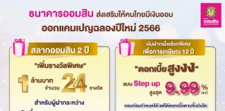 ออมสิน จัดของขวัญปีใหม่ เพิ่มรางวัลพิเศษสลากออมสิน 1 ล้านบาท 24 รางวัล ลุ้นเลยรอบแรกส่งท้ายปีนี้ พร้อมออกเงินฝากเผื่อเรียกพิเศษ 12 ปี ถอนได้ก่อนครบระยะ ดอกเบี้ยขั้นบันไดสูงสุด 9.99% ไม่หักภาษี